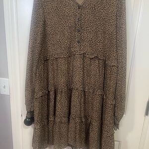 JODIFL Animal Print Tiered Midi Dress - Tan